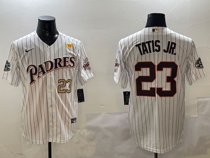 Men San Diego Padres 23 Tatis jr White Stripe Throwback Game 2025 Nike MLB Jersey style 9